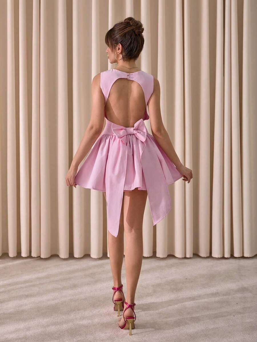 SHEIN Abito mini senza schienale con scollo quadrato e fiocco rimovibile