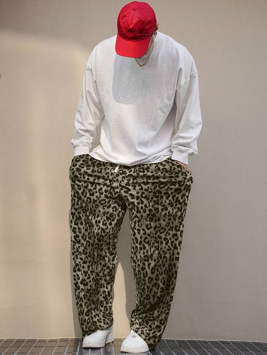 DAZY Pantalones para hombre con estampado de leopardo multicolor, de estilo elegante, para todas las estaciones