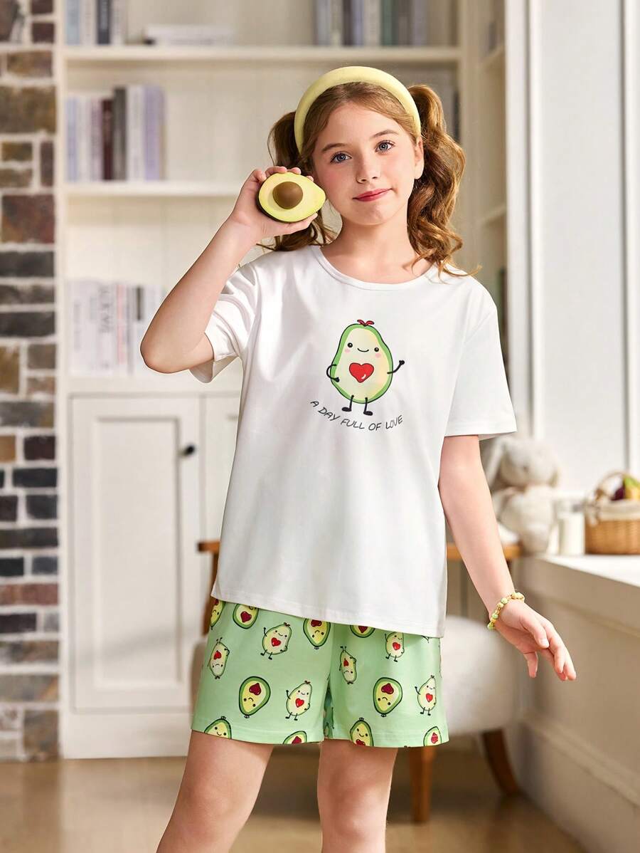 Pijamas de verano lindos con estampado de aguacate para niñas mayores, estilo Ins