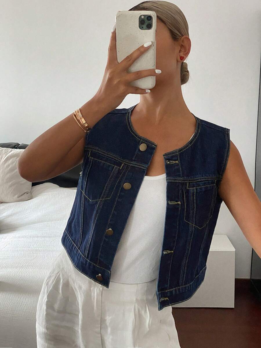 DAZY Nuovo gilet di jeans da donna per festival musicali estivi, abbigliamento autunnale