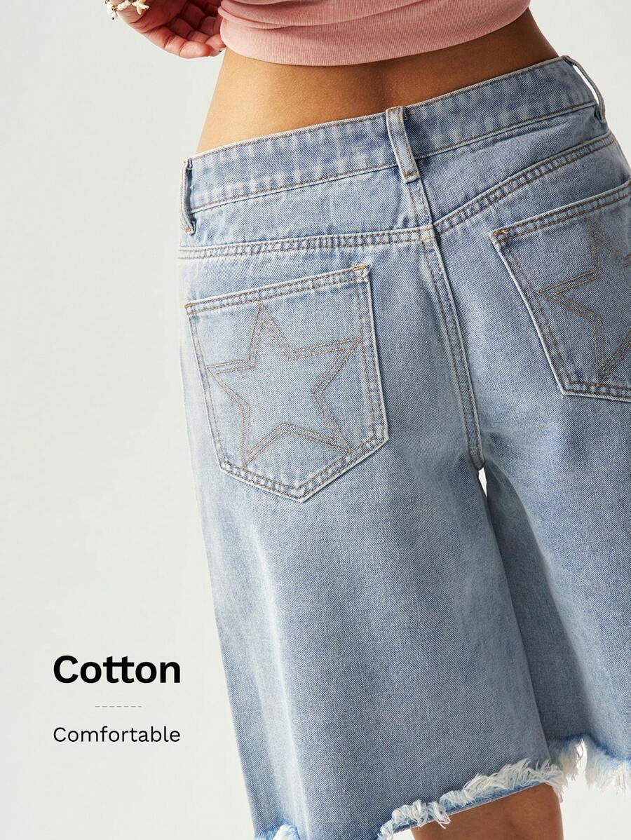 Bohemela BOHO Cowgirl Outfit Star Print Raw Hem Bermuda Shorts