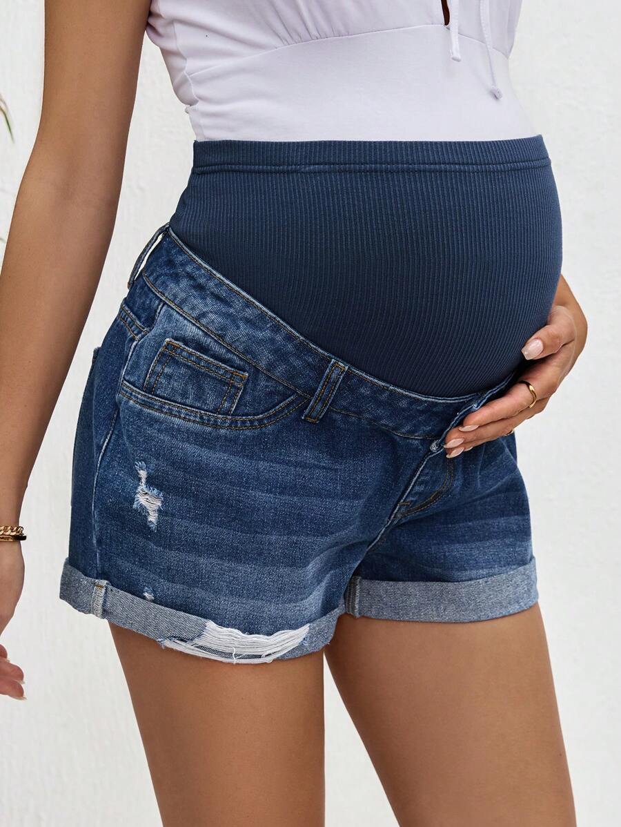 SHEIN Gestrickte Umstandsshorts mit Bauchstützrolle und aufgerolltem Saum für schwangere Frauen, Strandoutfits für Umstandsmode, Sommer-/Sommeroutfits für Frauen, geeignet für Partys, Urlaube, Dates, Valentinstag, Nachmittagstee, geeignet für Sommer, Frühjahr-Sommer-Strandoutfits, Modekleidung, Muttertag/Mama/Mutter/Muttis Tag/Mami/Mutti Geschenk