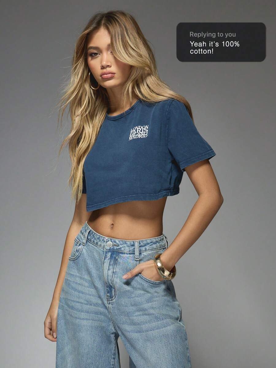 MISSGUIDED Front Print Crop T-Shirt