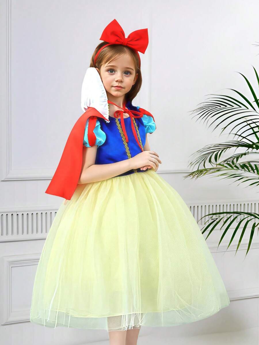 Disfraz de princesa para niñas preadolescentes con falda de tul abullonada, manga de globo y capa abombada para actuación en el escenario