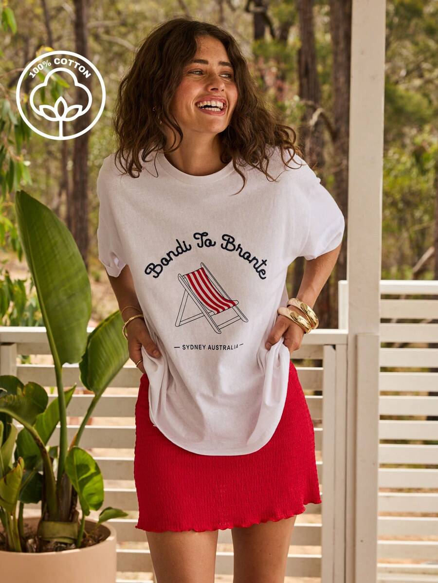 Aralina Classic Oversized Summer Vacation 4th July Casual Outfit Short Sleeve Tee