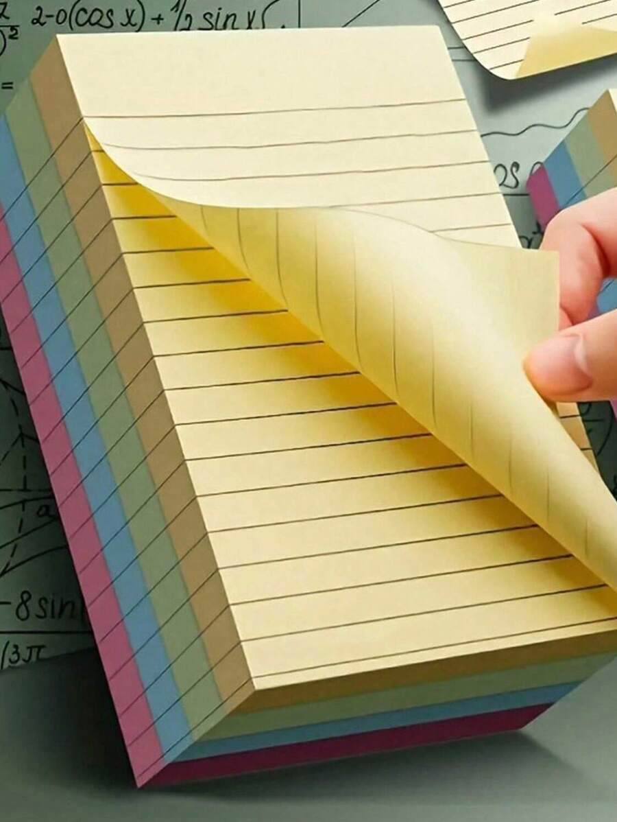 SHEIN 100/200 hojas de notas adhesivas rayadas de 4 colores, portátiles, notas adhesivas para estudiantes, marcador de escritura, notas autoadhesivas fáciles de aplicar, libreta de notas de oficina, hogar, escuela en dos estilos grandes y pequeños, pequeño ayudante de oficina, de vuelta a la escuela