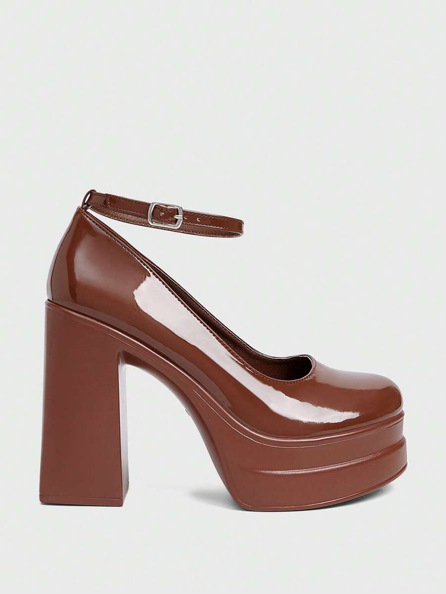CUCCOO SZL Tacones de plataforma con tobillera, tacón grueso de color marrón, zapatos de moda casuales para ir al trabajo, citas, fiestas, vacaciones, bodas