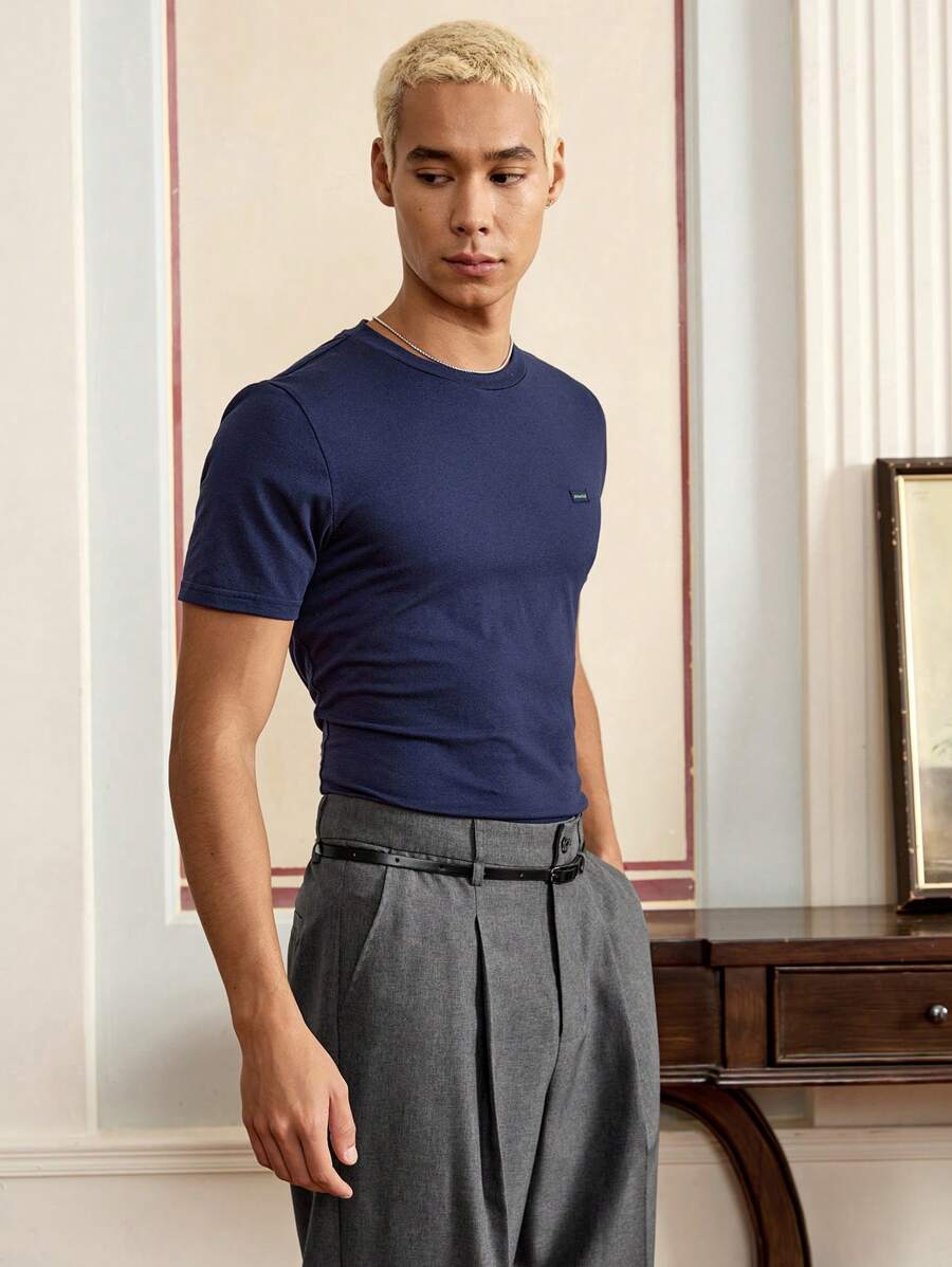 SWAVVY Men's Knit Casual Daily Loose Fit Solid Color Short Sleeve T-Shirt