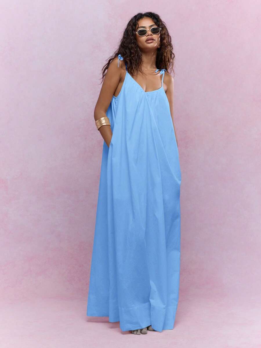 MISSGUIDED Tying Knot Detail Strap V-Neck Maxi Dress Cute Sundress