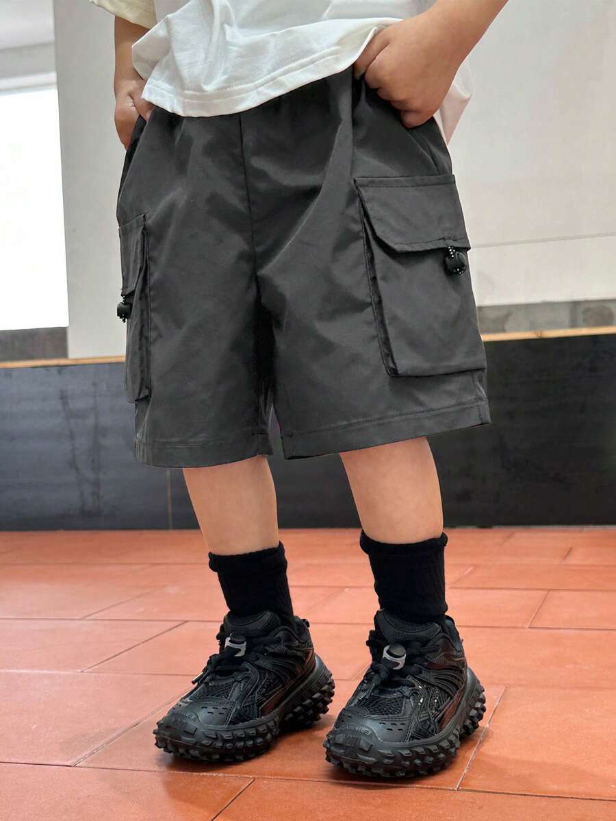 SHEIN Toddler Boys' Casual Loose Fit Cargo Shorts With Dual Side Pockets, Comfortable For Everyday Wear & Travel