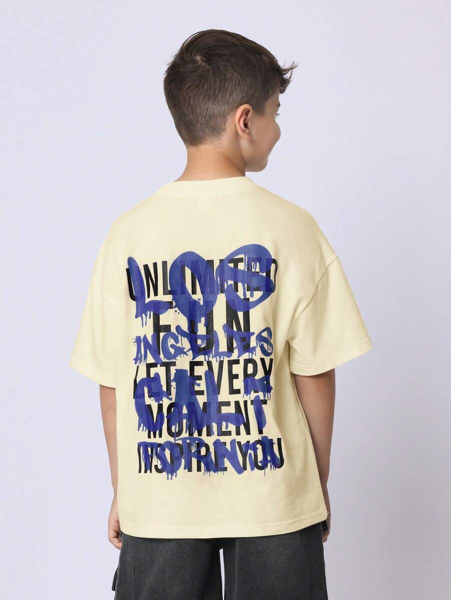 SUMWON Los Angeles Statement T-Shirt Urban Street Style Graffiti Back Print Youth Teen Cotton Jersey Casual Summer Spring Loungewear Streetwear Short Sleeve Comfort Daily Wear