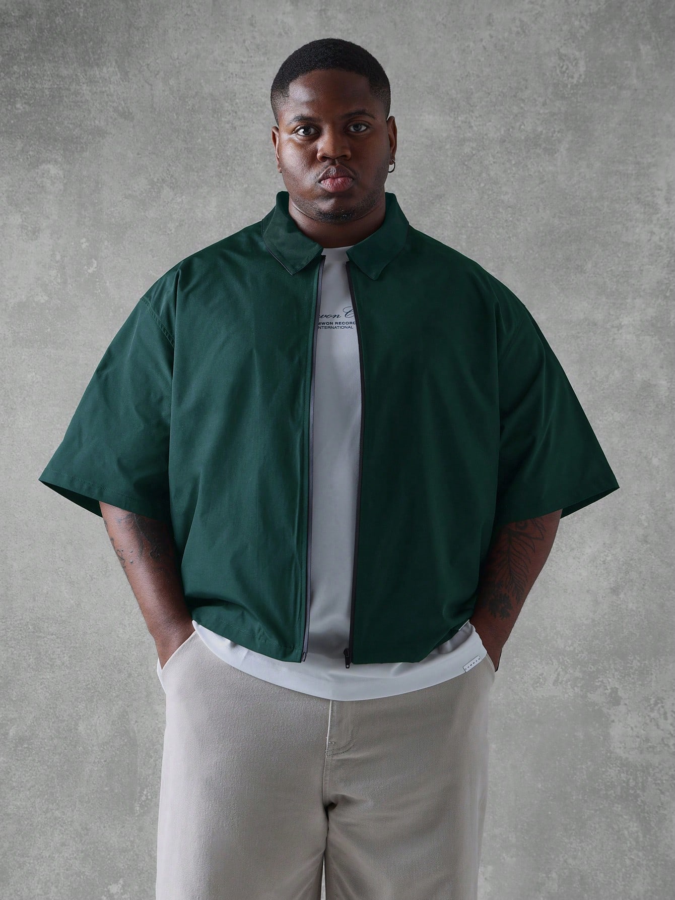 Oversized Short Sleeve Zip Through Streetwear Shirt｜Sumwon