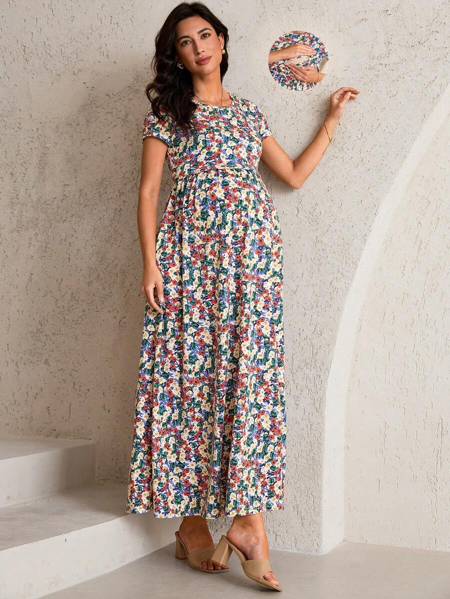 MaterniWear Vestito estivo a maniche corte per donne incinte, alla moda