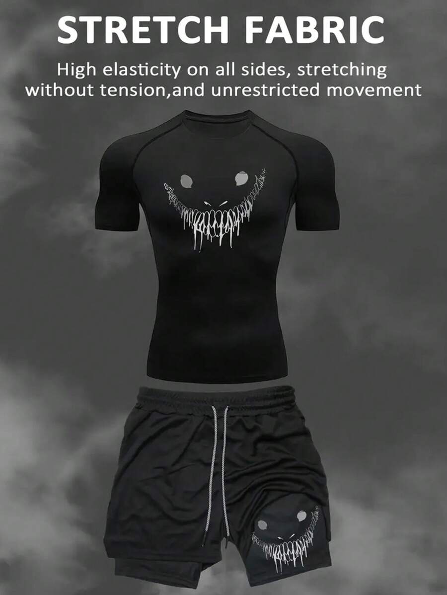 Manfinity Sport Corelite Men's Sports Set, T-Shirt And Shorts, Fashionable For Summer Workout Clothes Running Sets