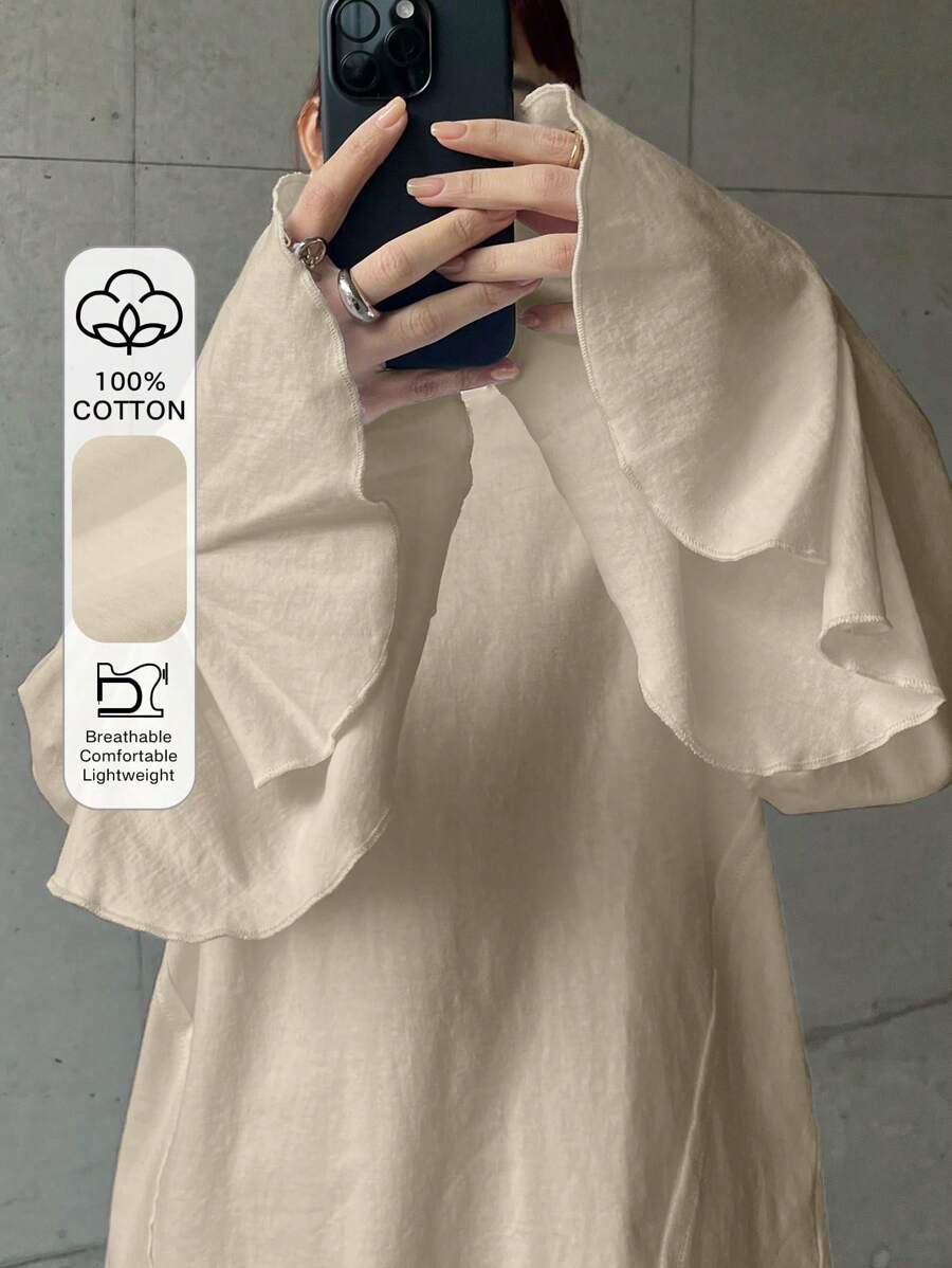 FRIFUL Women's White Loose T-Shirt, Bell Sleeve, Basic Tee For Spring,Fall Clothes