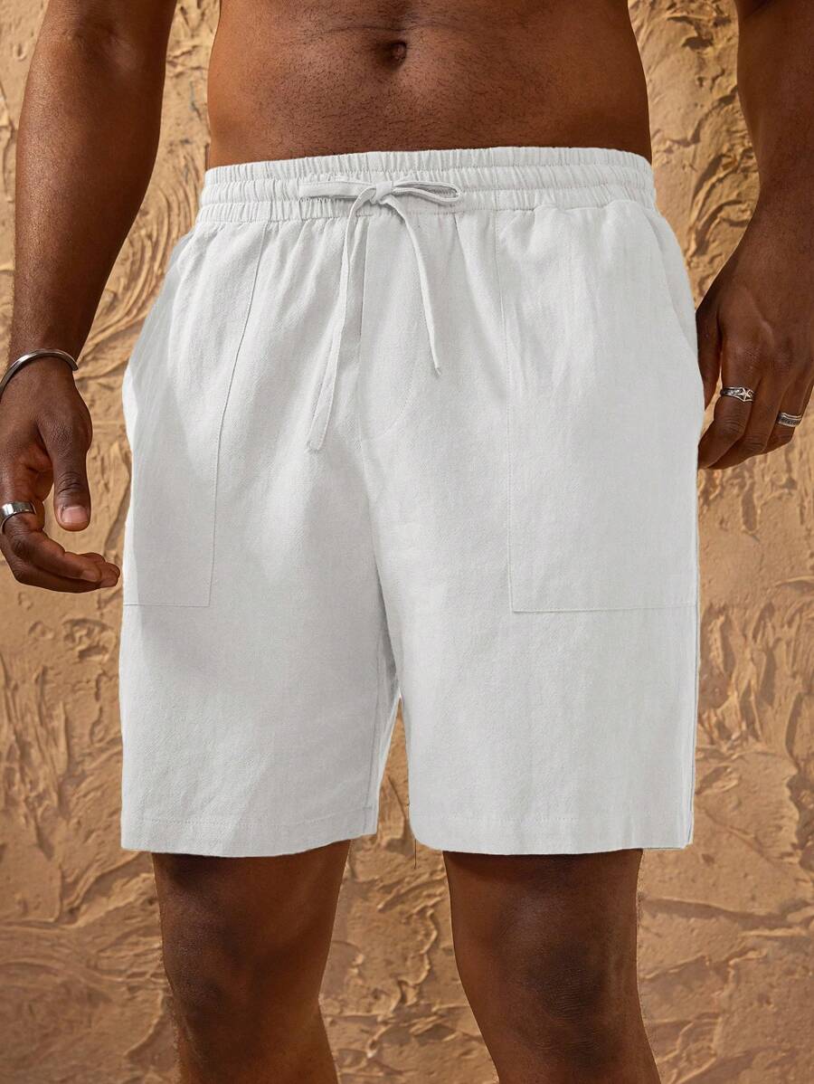 SHEIN Forever 21 Linen Bermuda Shorts And Linen Solid Color Loose Knee-Length High Waisted Basic Shorts With Side Pockets Fashionable Style