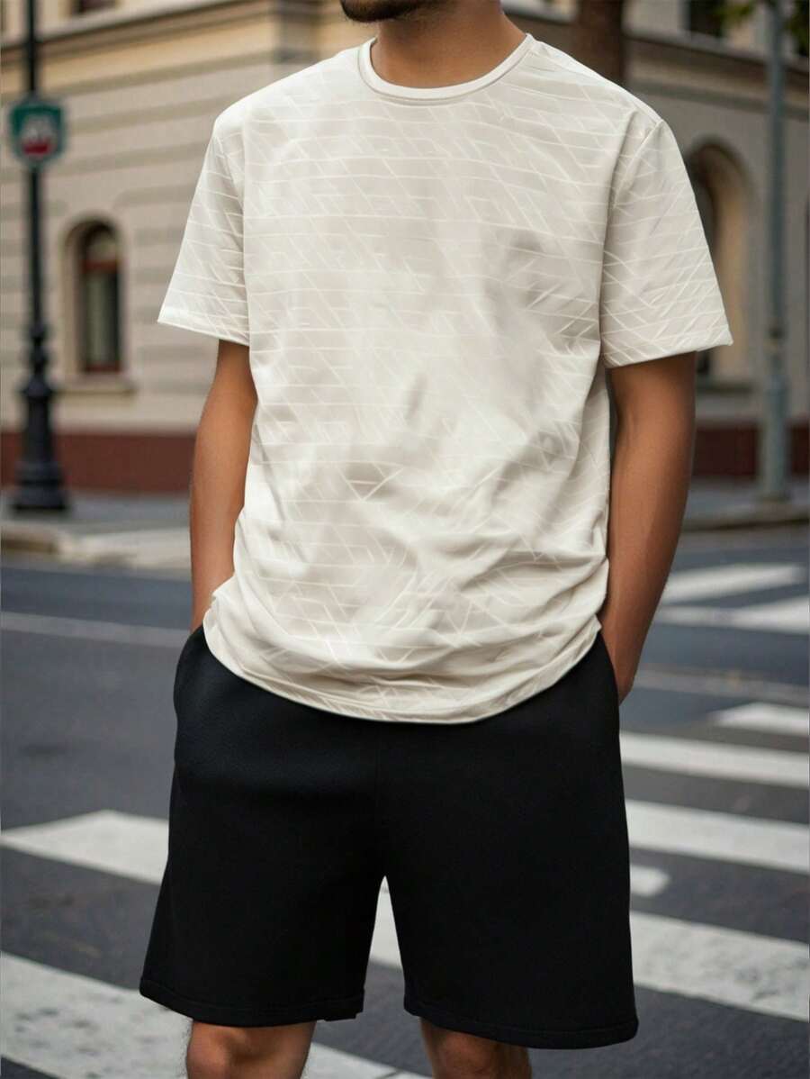RueChic Ensemble T-shirt et short régulier à motif géométrique pour homme