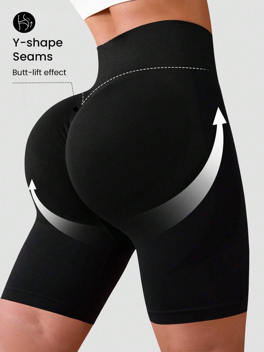 Seamluxe SHEIN Sport Shorts deportivos casuales sin costuras de unicolor para mujer, Short de sudor, Short de gimnasia, Short de ciclista