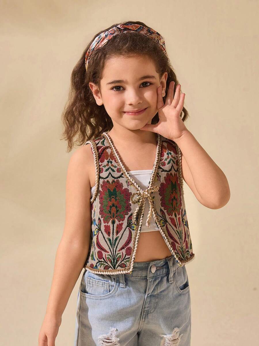Adorable Girl Floral Patterned Vest, Versatile Summer