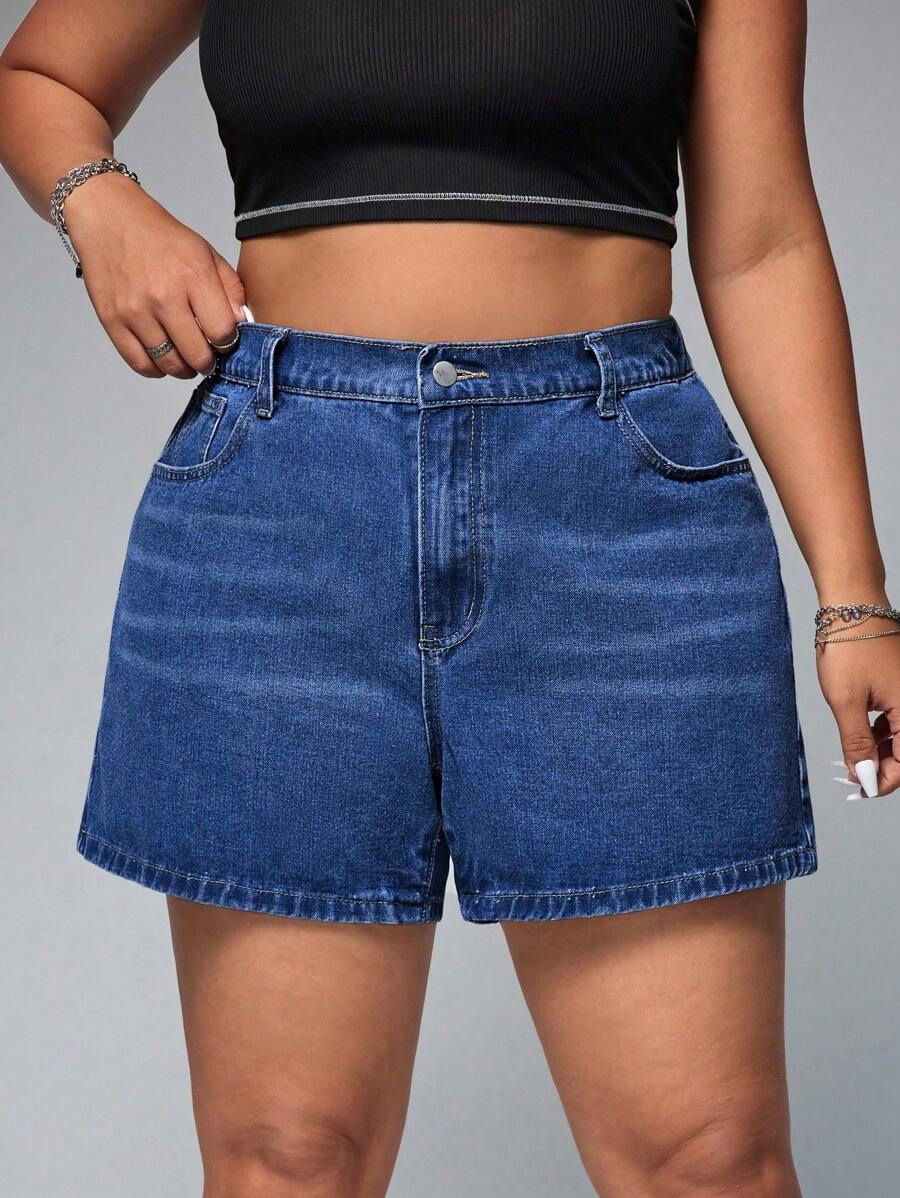 SHEIN ICON Shorts vaqueros casuales para mujer de talla grande, moda apropiada para el verano