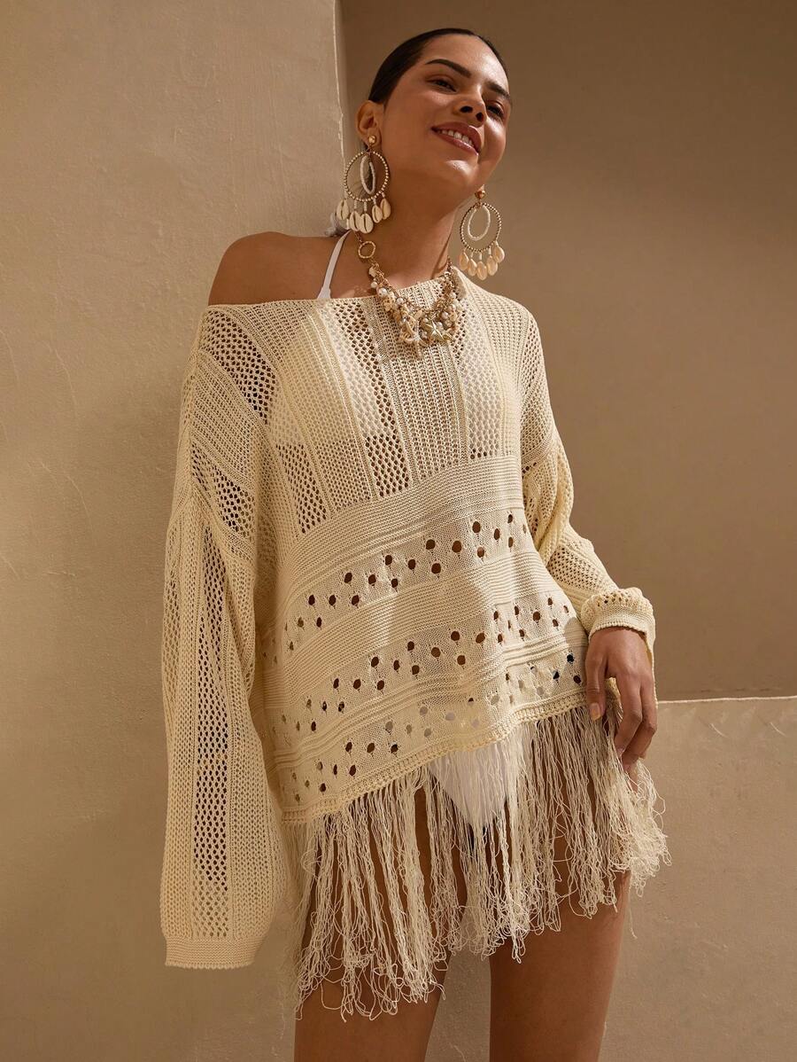 Bóhologie Cubrecuerpo de playa bohemio para mujer con detalles de volantes