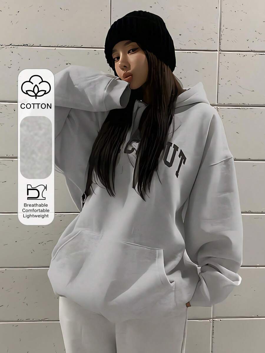 DAZY Letter Graphic Drop Shoulder Oversized Drawstring Hoodie,Fall Clothes