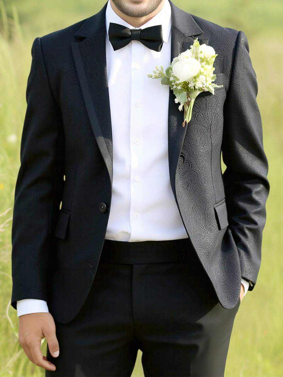 Manfinity Mode Men's Business/Commute Jacquard Suit Jacket Wedding Suits For Men Wedding Suit Men Groomsmen Suit