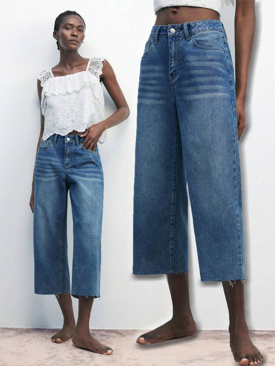Maija Jeans en denim bleu taille basse ajustés 3/4 pour femmes