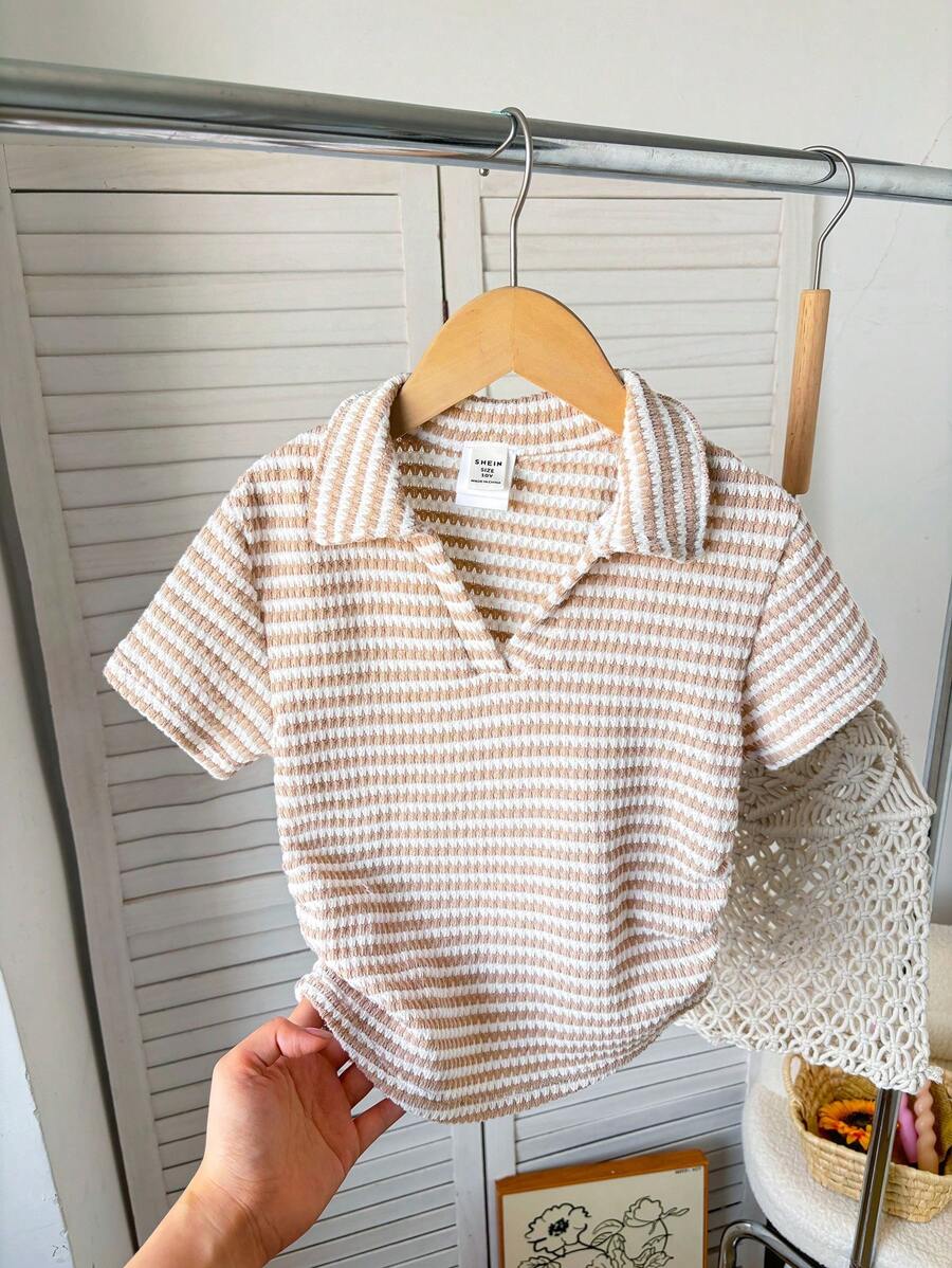 Camiseta de punto acanalado de cuello en V ajustada casual para niña joven