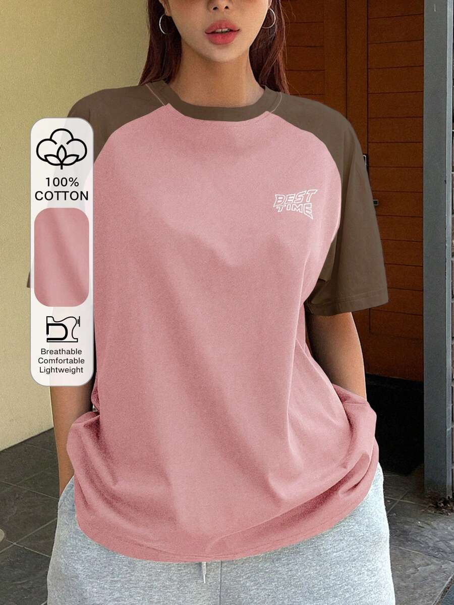 DAZY Letter Graphic Contrast Raglan Sleeve Tee