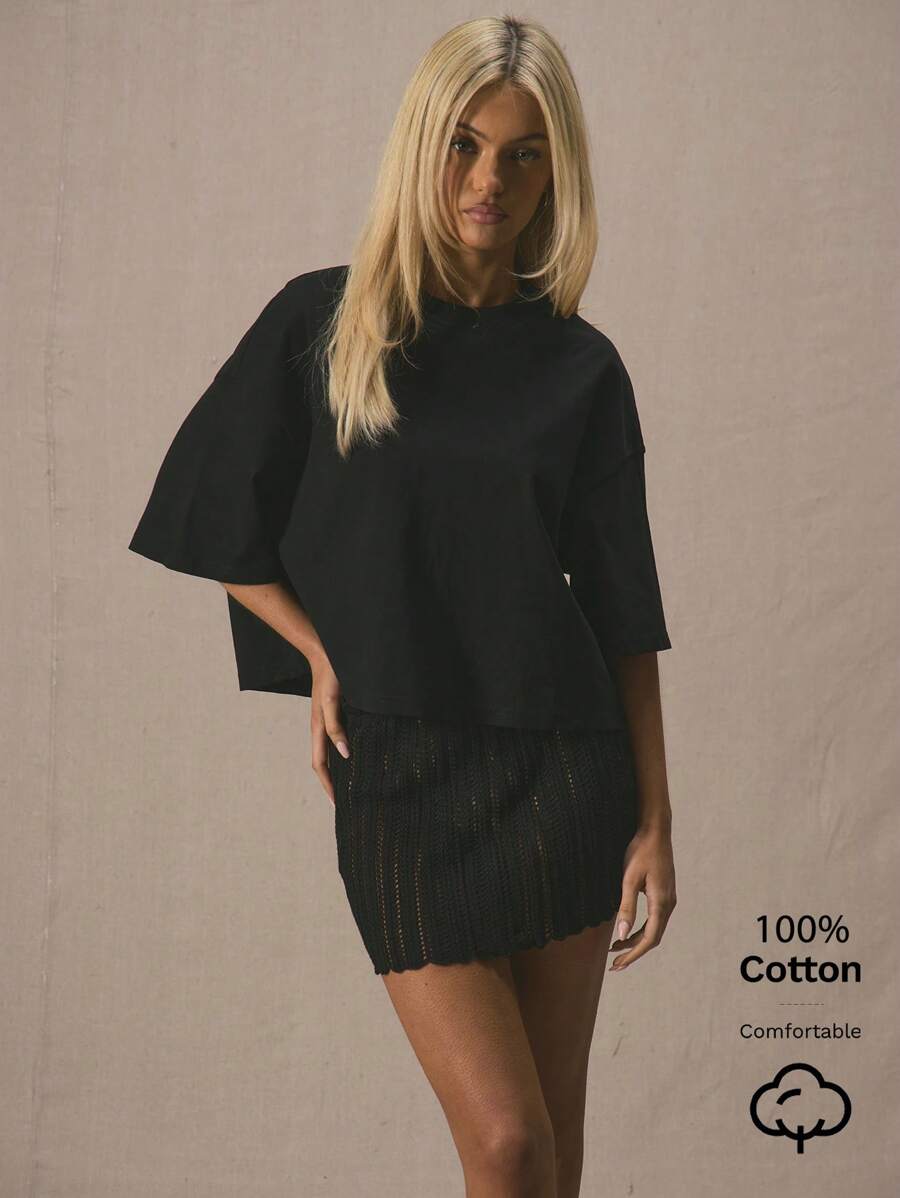 MUSERA Crew Neck Oversized Elbow Length Sleeve Cute Basic Top Only For Spring Summer Vacation Al Fresco Work Everyday Casual Oversized Tee Airport Holiday Fall Back To School