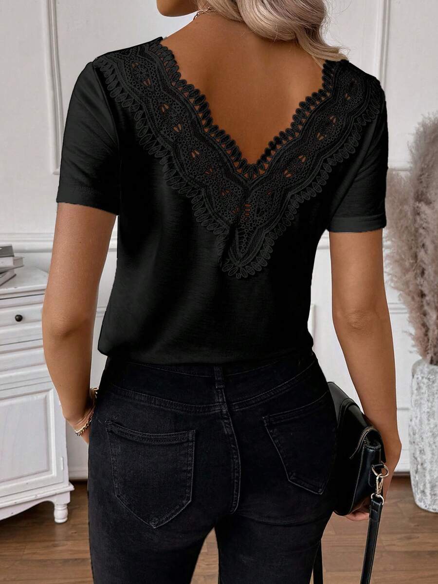 SHEIN LUNE Maglietta casual da donna con scollo a V e maniche corte, a tinta unita, versatile