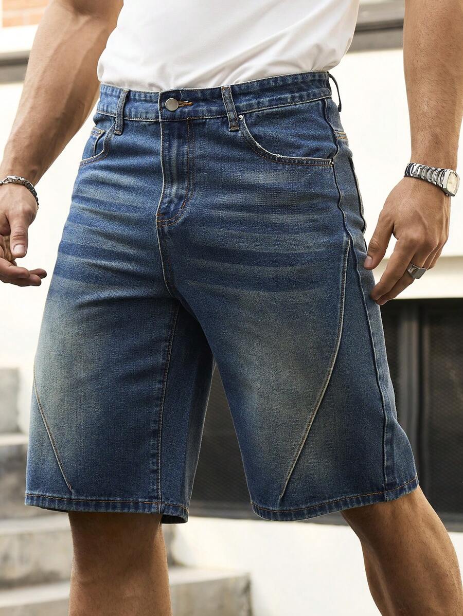 RivetRise Men's Summer Casual Washed Loose Slanted Pocket Denim Shorts