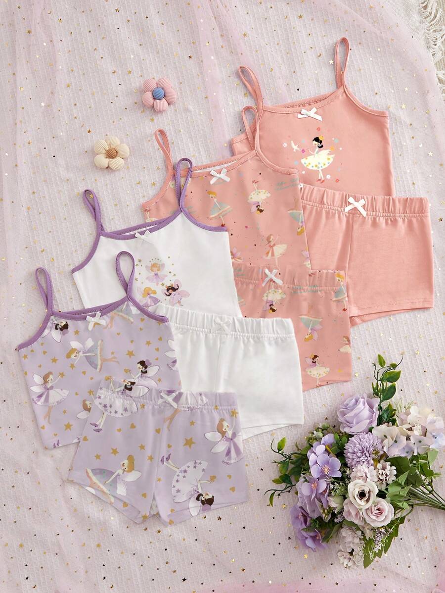8 buc/Set Set de lenjerie camisole cu imprimeu floral pentru fetiță