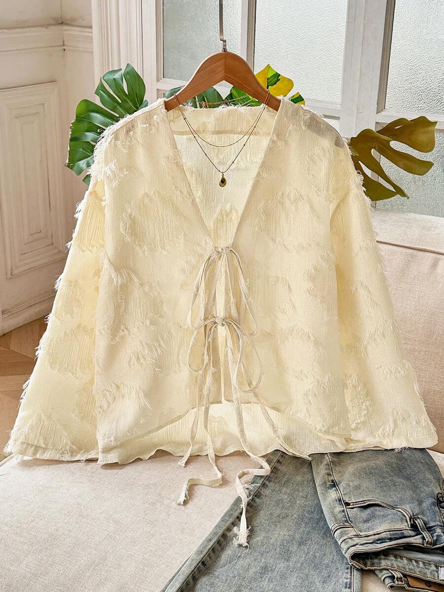 INAWLY Chemisier cardigan femme à nœud papillon texturé