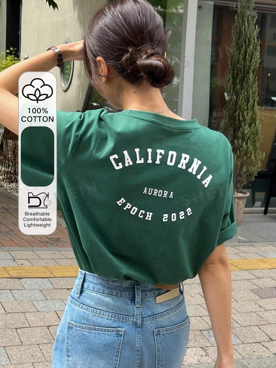 DAZY Camiseta con gráfico de letra, estilo oversized