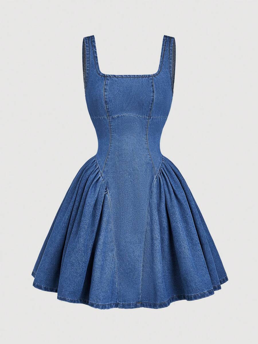 SHEIN MOD Women's Casual Washed Ruched Waist Denim Dress