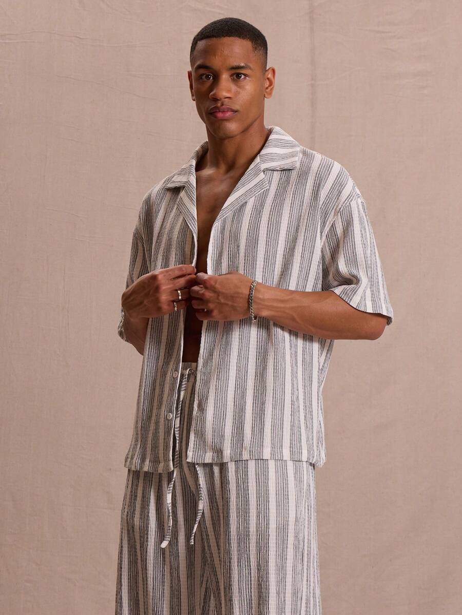 Musero Pinstripe Tailored Button Through Short Sleeve Shirt Co Ord Top Only Spring Summer Vacation Easter Streetstyle