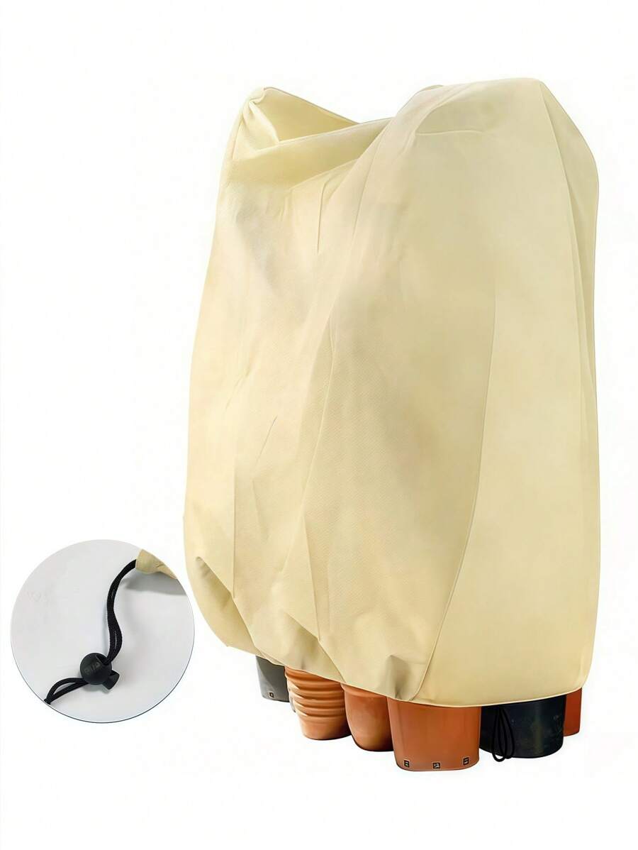 1pc Heavy-Duty Plant Frost Blanket With Zipper & Drawstring - 4.5oz Non-Woven Polypropylene Freeze Protection Cover For Trees & Shrubs -6°C Cold Wind Pest Animal Defense Reusable Beige Frost Cloth For Potted Plants, Fruit Trees, Garden Beds