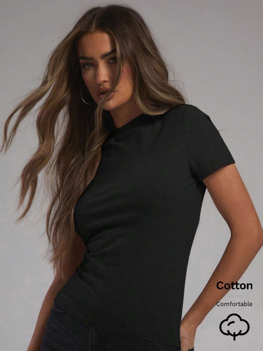 MUSERA Camiseta ajustada de manga corta de jersey suave, casual para el verano, la primavera, de vacaciones, para el aeropuerto