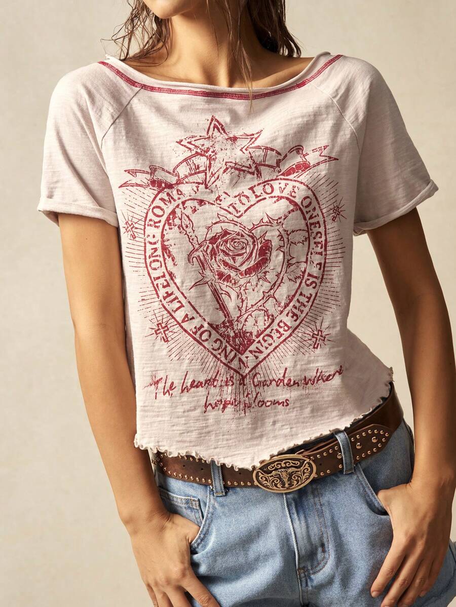 Bohemela 1 pieza Camiseta de mujer de unicolor, de manga corta, cuello de escote redondo, ajustada y lavada