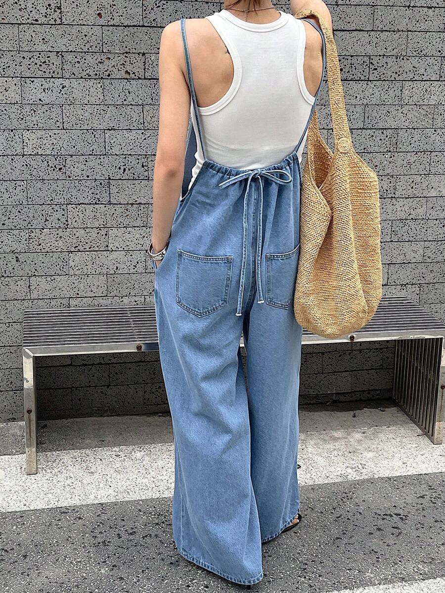 DAZY Women's Holiday Casual Denim Jumpsuit