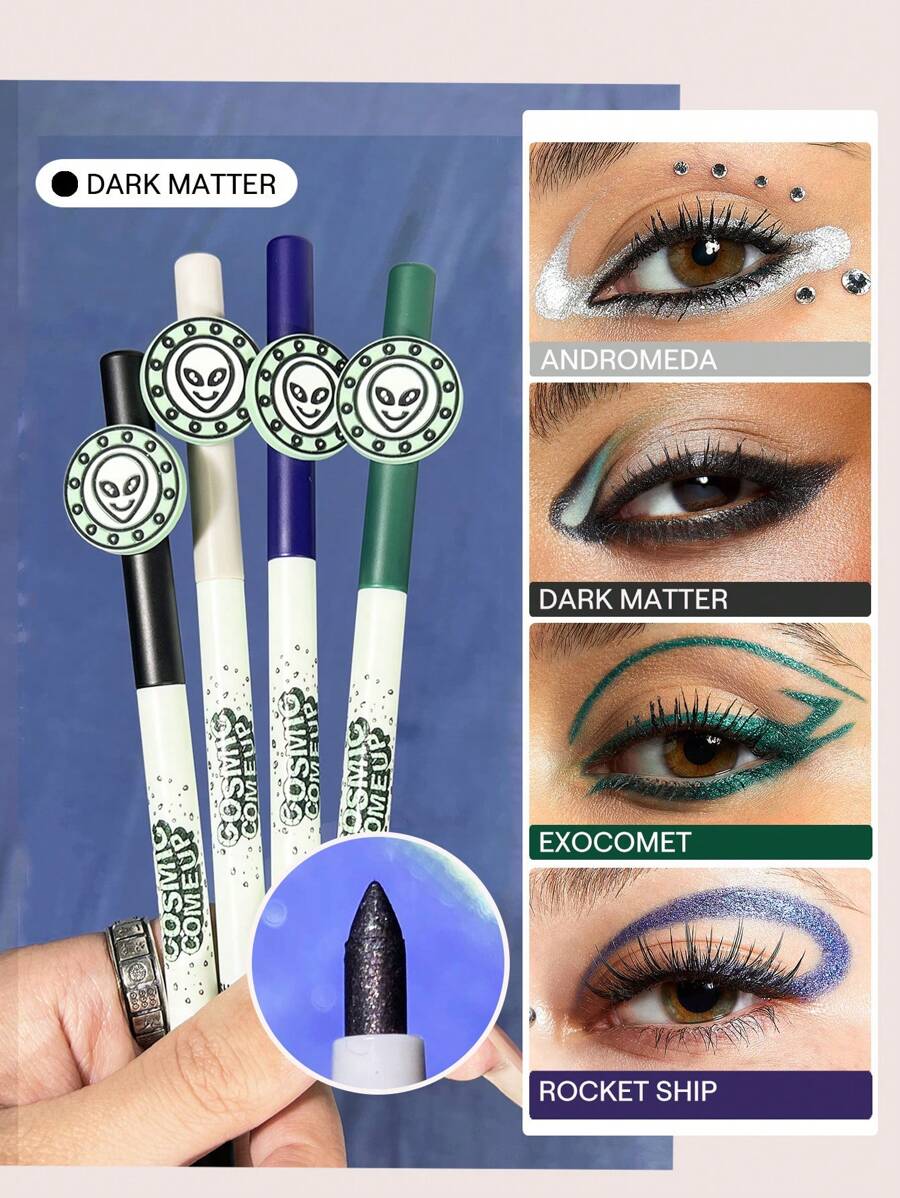 SHEGLAM Crayon Eyeliner Milky Way-Dark Matter 4 Couleurs Crayon Eyeliner Noir Scintillant Longue Tenue, Extra-Fin, Pigmenté UniforméMent, ImperméAble, Anti-Bavures, Maquillage Coloré Pour Les Yeux, NoëL, Y2K Remise De DiplôMe Anniversaire Vacances ÉTé Automne Y2K ÉLéGant Mode Femmes Maquillage CosméTique FêTe Plage Voyage Camping Plein Air ÉCole Campus Excursion Festivals DéCoration Cadeau PréSent Rose Fille Cosplay Meilleur Couleur Charme Ambiance