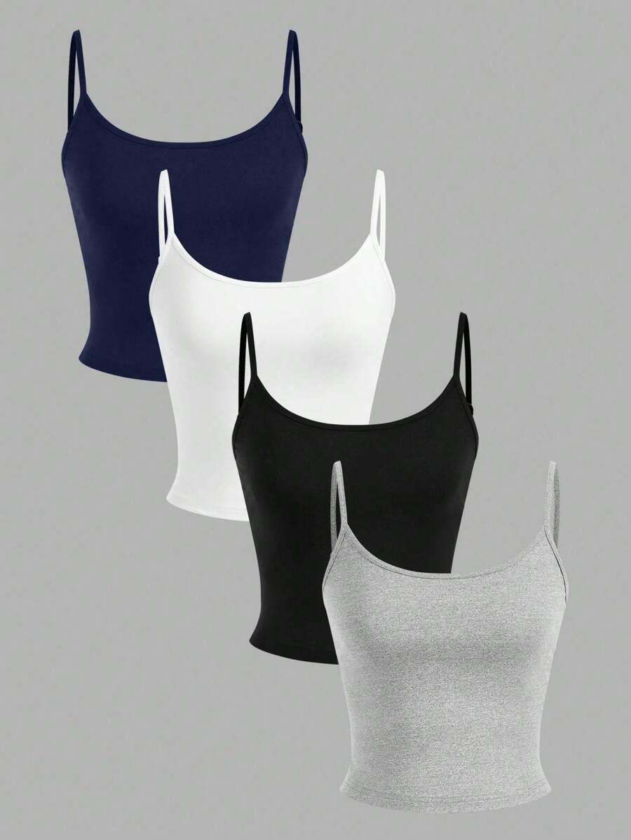 SHEIN PETITE 4pcs/Set Women's Solid Color Casual Camisole Tops