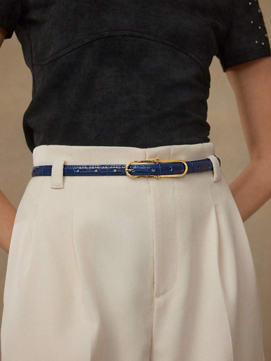 MOTF PREMIUM NAVY BLUE BAMBOO PATTERN BUCKLE WAIST BELT