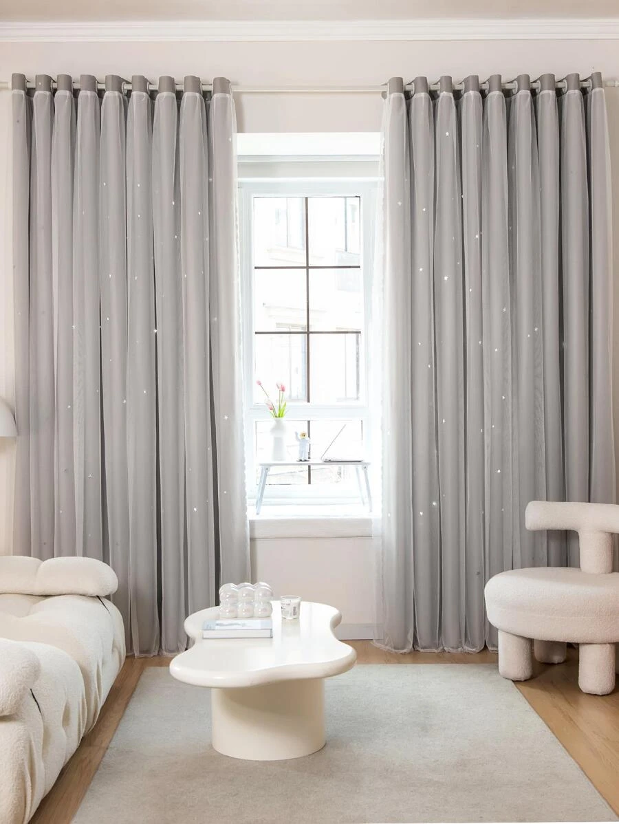 Star Design Hollow Out Single Panel Curtain, Modern Polyester Single Panel Blackout Curtain For Bedroom And Living Room
