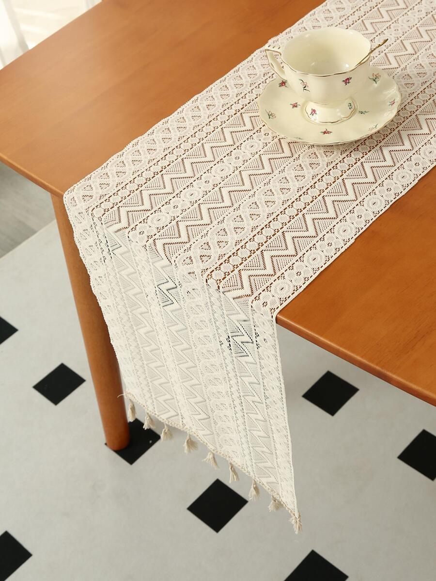 con abertura con diseño de fleco mesa geométrico con bordado mesa para Vajilla