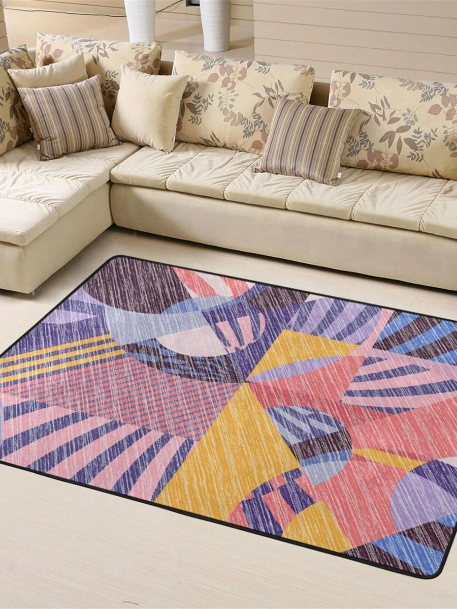 1pc Geometric Pattern Floor Carpet, Modern Polyester Rug For Home