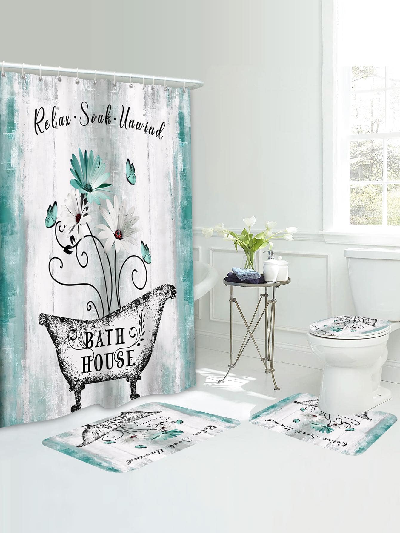 1 tappeto da bagno con stampa floreale o 1 tenda da doccia, decorazione per il bagno di casa, tappeto per pavimento, zerbino da esterno, accessori per il bagno estivi, ritorno a scuola
