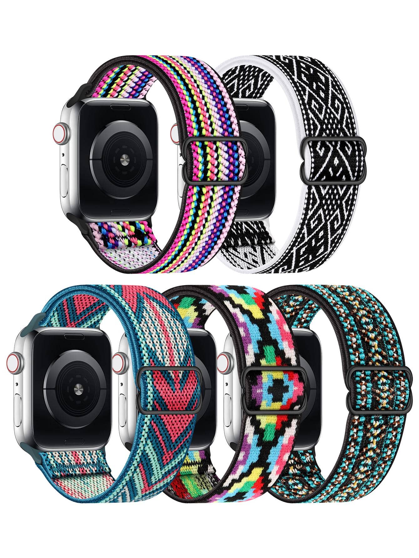 5pcs/Set Braided Stretchy Nylon Sport Solo Loop Compatible With Apple Watch Band, Fitbit Versa 2 1, Galaxy Watch, Fitbit Versa, 20MM 22MM 38mm 40mm 41mm 42mm 44mm 45mm 49mm For Women Men, Nylon Elastic Straps Wristbands Compatible With Apple Watch Series 9 8 7 6 SE 5 4 3 2 1 Ultra Ultra As A Gift For Students Returning To School